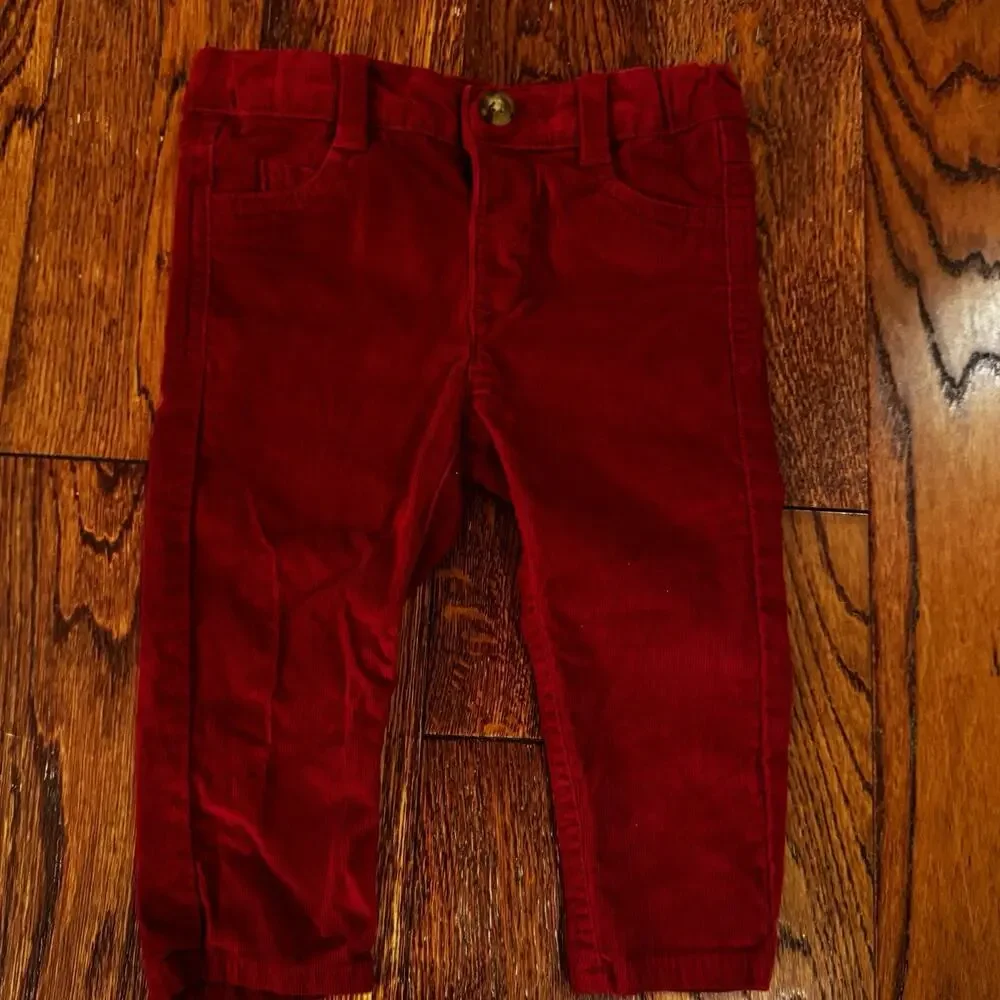 Edgehill‎ Corduroy Pants Baby 12 Months Unisex Boy Girl 2 Pair 1 Green 1 Red